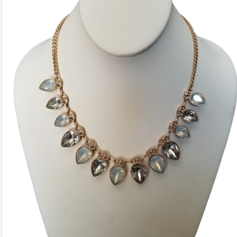 Gold Sea Foam Mint crystal 18" necklace elegant statement vintaged inspired *
